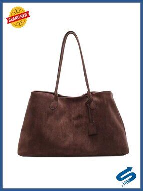 Faux Suede Tote Bag Large Hobo Handbag Magnetic Snap Work Travel